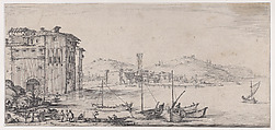 L'Embarquement des Marchandises (The Embarkation of Goods), from Paysages Gravés pour Jean de Médicis appelées aussi Paysages Dessinés a Florence, Vues de Florence, Paysages d'Italie, et Paysages Définitifs (Landscapes Engraved for Giovanni de'Medici, Landscapes Designed in Florence, Views of Florence, Landscapes of Italy, and Definitive Landscapes), Jacques Callot  French, Etching; second state of three (Lieure)