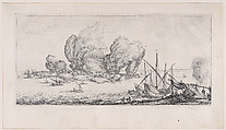 Le Grand Rocher (The Large Rock), from "Paysages Gravés pour Jean de Médicis appelées aussi Paysages Dessinés a Florence, Vues de Florence, Paysages d'Italie, et Paysages Définitifs" (Landscapes Engraved for Giovanni de'Medici, Landscapes Designed in Florence, Views of Florence, Landscapes of Italy, and Definitive Landscapes), Jacques Callot  French, Etching; second state of two (Lieure)