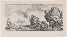Le Combat Naval (The Naval Battle), from "Paysages Gravés pour Jean de Médicis appelées aussi Paysages Dessinés a Florence, Vues de Florence, Paysages d'Italie, et Paysages Définitifs" (Landscapes Engraved for Giovanni de'Medici, Landscapes Designed in Florence, Views of Florence, Landscapes of Italy, and Definitive Landscapes), Jacques Callot  French, Etching; second state of two (Lieure)