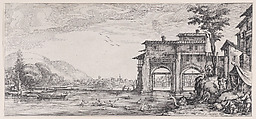 Les Baigneurs (The Bathers), from "Paysages Gravés pour Jean de Médicis appelées aussi Paysages Dessinés a Florence, Vues de Florence, Paysages d'Italie, et Paysages Définitifs" (Landscapes Engraved for Giovanni de'Medici, Landscapes Designed in Florence, Views of Florence, Landscapes of Italy, and Definitive Landscapes), Jacques Callot  French, Etching; second state of three (Lieure)