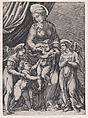 The Virgin, the Infant Christ, Infant Saint John, and Two Angels, Agostino Veneziano (Agostino dei Musi) Italian, Engraving