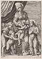 The Virgin, the Infant Christ, Infant Saint John, and Two Angels, Agostino Veneziano (Agostino dei Musi) Italian, Engraving