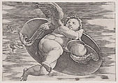 Eros Stealing Man's Shield, Agostino Veneziano (Agostino dei Musi) Italian, Engraving