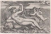 Venus Reclining on a Dolphin, Agostino Veneziano (Agostino dei Musi)  Italian, Engraving