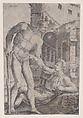 A Man Helping Another to His Feet, Agostino Veneziano (Agostino dei Musi) Italian, Engraving