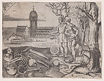 Two Men at a Cemetery, Agostino Veneziano (Agostino dei Musi) Italian, Engraving