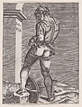 Soldier Attaching His Breeches to His Breast plate, Anonymous, Italian, 16th to early 17th century Italian, Engraving