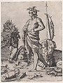 A Young Warrior Standing by an Altar, after Raphael, Agostino Veneziano (Agostino dei Musi) Italian, Engraving