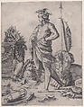 A Young Hero near an Altar, Agostino Veneziano (Agostino dei Musi) Italian, Engraving