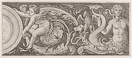 Frieze with Eros and a Siren, Agostino Veneziano (Agostino dei Musi) Italian, Engraving
