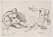 Two figures representing Sloth and Poverty, Anonymous, 18th century, Etching
