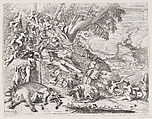 Venus and Adonis embracing after the hunt, Anonymous, 17th century, Etching
