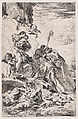 Three Lucchese saints Sts Nicholas Tolentino, Nicholas of Bari interceding with the Virgin for the victims of the plague, Johann Michael Feichtmayr the Elder  German, Etching