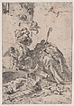 Three Lucchese saints Sts Nicholas Tolentino, Nicholas of Bari interceding with the Virgin for the victims of the plague, Anonymous, 17th century, Etching