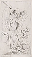 Saint Michael the Archangel crushing the demon underfoot, Anonymous, 18th century, Etching