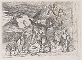 The adoration of the shepherds who gather at left, angels holding a banderole upper right, Anonymous, 18th century, Etching