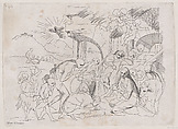 The adoration of the shepherds who gather at left, angels holding a banderole upper right, Anonymous, 18th century, Etching