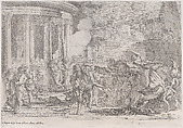 Sinorix carried from the temple of Artemis trying to escape the effects of the poisoning, Pietro Testa  Italian, Etching