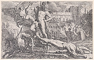 Achilles dragging the body of Hector around the walls of Troy, Pietro Testa  Italian, Etching