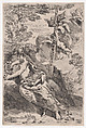 Mary Magdalene in the desert, a cross borne by angels at the right, Pietro Testa  Italian, Etching