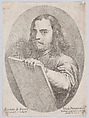 Self portait as an artist, holding a drawing board and implement, Pietro Testa  Italian, Etching