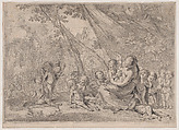 The garden of charity, woman representing Charity at right surrounded by children, Pietro Testa Italian, Etching