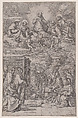 Ecclesiastics in a landscape writing, other in the heavenly realm above, Giovanni Cesare Testa Italian, Etching
