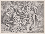 The Holy Family attended by Angels, Pietro Testa Italian, Etching