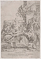 The martyrdom of Saint Erasmus who is prostrate having in innards removed, two putti above holding the crown and palm of martyrdom, Pietro Testa Italian, Etching