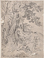 Saint Jerome before a crucifix accompanied by a lion and three putti, Pietro Testa Italian, Etching