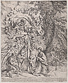 The dream of St Joseph, who is sleeping at the right, the Virgin and Child by a cross surrounded by angels and many putti and with God the Father above, Pietro Testa  Italian, Etching