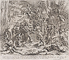 An allegory of painting, who as a child in the centre left draws on a tablet, surrounded by figures, many of whom are drawing, Pietro Testa  Italian, Etching