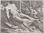 The dead Christ accompanied by angels at right, Giovanni Cesare Testa Italian, Etching