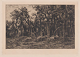 Woman driving a herd of cows, Charles Jacque  French, Etching