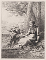 Une Amitié, Charles Jacque  French, Etching and drypoint