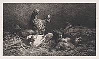 Poules, Charles Jacque  French, Drypoint