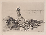 Woman Seated on a Rock, Félix-Hilaire Buhot  French, Etching on laid paper; only state