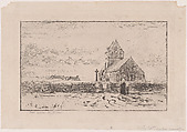 The Jobourg Church, Félix-Hilaire Buhot French, Etching, aquatint, lift ground, and spirit aquatint on laid paper; counterproof, first state of three