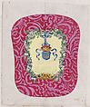 Design for a Chair Back Cover with an Ornamental Frame Formed by a Garland of Leaves and Flowers with an Interlacing Ribbon that Forms a Bow from which a Crown Motif with a Monogram Hangs, Anonymous, French, 19th century French, Watercolor