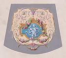Design for a Chair Seat Cover with an Ornamental Frame with Two Restling Putti with Hanging Garlands of Leaves and Flowers Inside a Larger Ornamental Frame Featuring a Heart-Shape Motif, Anonymous, French, 19th century  French, Watercolor and Gouache