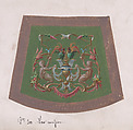 Design for a Chair Seat Cover with a Classical-Inspired Vase with Two Handles, Two Exotic Birds and Two Half-Human Grotesque Figures Inside an Ornamental Frame with Two Cornucopias Holding Bundles of Leaves and Fruits and Decorated Scrolls of Leaves and Flowers, Anonymous, French, 19th century  French, Watercolor and Gouache