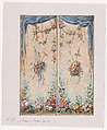 Design for a Valance in the Style of Louis XVI with Bushes and Garlands of Flowers and Containing Two Decorative Bunches of Leaves, Fruits and Flowers Holding Gardening Utensils and a Straw Hat, Anonymous, French, 19th century  French, Watercolor