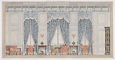 The Breakers: Bedroom of Cornelius Vanderbilt II, design for window wall, Workshop of Ogden Codman, Jr. (American, Boston, Massachusetts 1868–1951 Grégy-sur-Yerre), Watercolor and pencil on paper