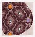 Textile Design with Alternating  Hexagons and Starlike Shapes with Pearls in the Center Framed by a Network of Garlands of Branches, Anonymous, Alsatian, 19th century  Alsatian, Gouache