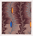 Textile Design with Alternating Vertical Rows of Undulating Stylized Wheat Ears and Undulating Strips of Pearls with Alternating Offsetting Wheat Ears and Lens Shapes, Anonymous, Alsatian, 19th century  Alsatian, Gouache