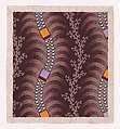 Textile Design with Undulating Vertical Strips of Squares Joined by Lens-Shaped Pearls over Undulating Stylized Palm Leaves Separated by Vertical Garlands of Branches, Anonymous, Alsatian, 19th century Alsatian, Gouache