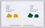 LAWRENCE WEINER: TWIXT ONE (&) THE OTHER, G-W Press, Paper folder and slipcase, containing four flat sheetmetal sculptures with offset enamel printing