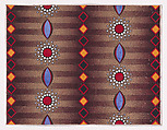 Textile Design with Vertical Strips of Alternating Lens-Shapes and Circles Framed by Pearls Separated by Vertical Strips of Lozenges over a Striped Background, Anonymous, Alsatian, 19th century  Alsatian, Gouache