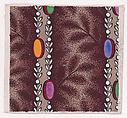 Textile Design with Vertical Stripes Framed by Strips of Ovals, Pearls and Stylized Leaves over a Stippled Background, Anonymous, Alsatian, 19th century  Alsatian, Gouache