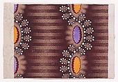 Textile Design with Vertical Undulating Strips of Pearls with Alternating Offsetting Stylized Leaves and Rosettes over a Striped Background, Anonymous, Alsatian, 19th century Alsatian, Gouache